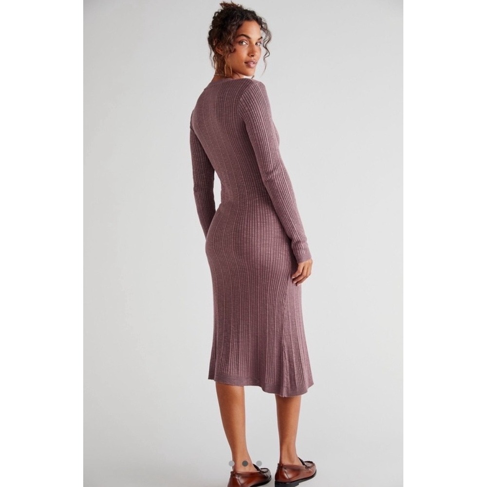 Free People Date Night Cardigan Dress Ribbed Knit Midi Long Purple Medium Boho - Picture 2 of 11